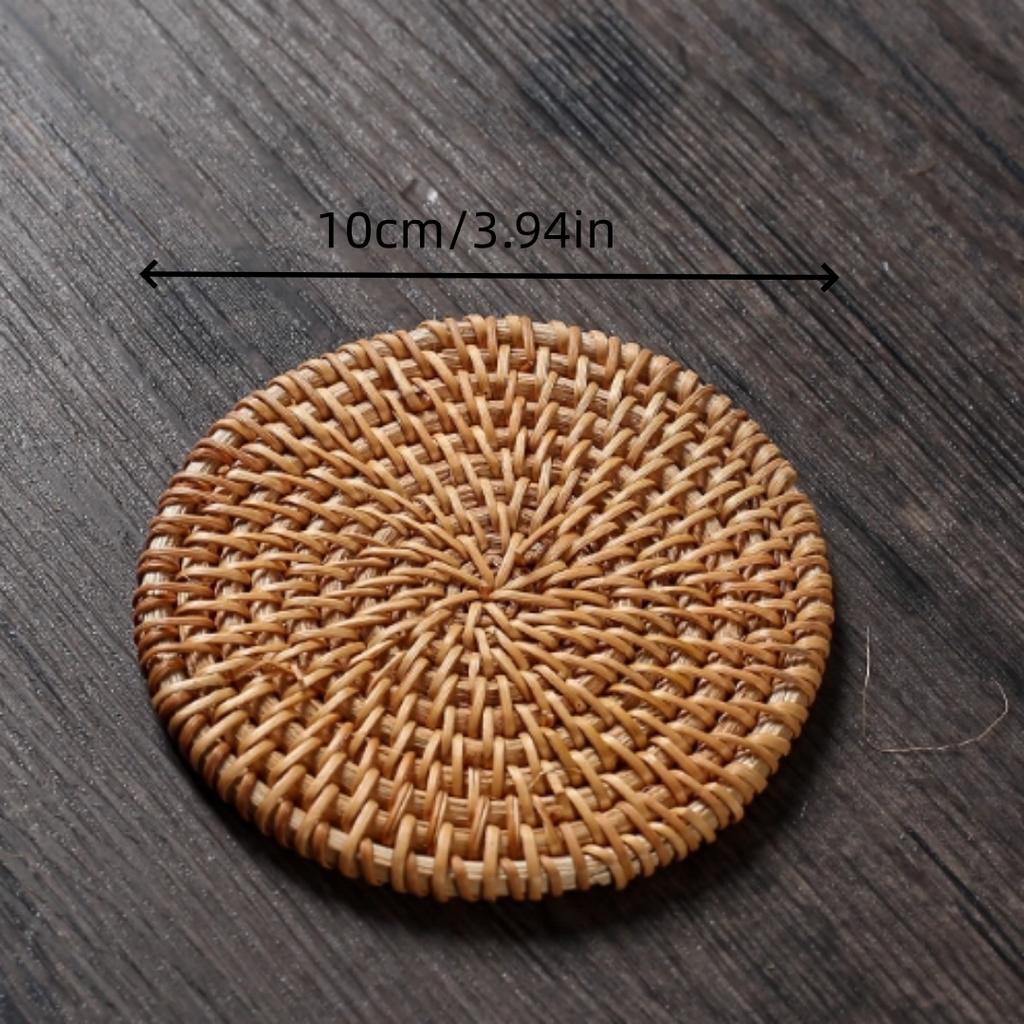 Retro Style Round Rattan Coasters - Natural Woven Fabric Placemats for Home And Kitchen Decor, Perfect for Dining Tables