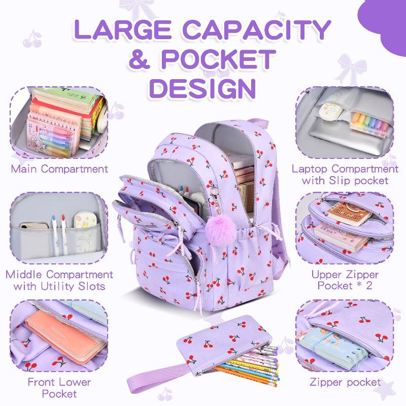 Set Zaino Scolastico in Velluto per Ragazze Adolescenti Zaino da Donna Patchwork con Fiocco alla Moda Zaino per Studenti Borsa per Libri Carina