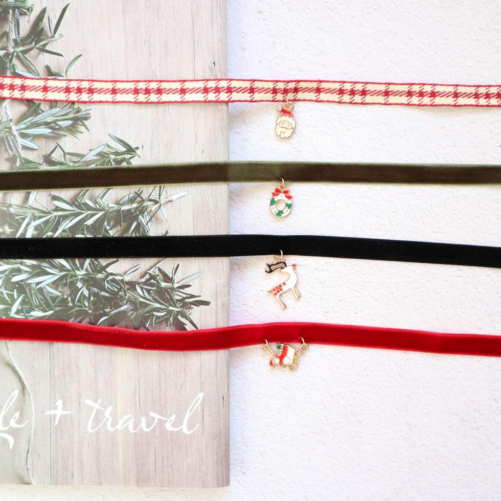 Elegant Christmas Velvet Choker with Cartoon Pendant Necklace