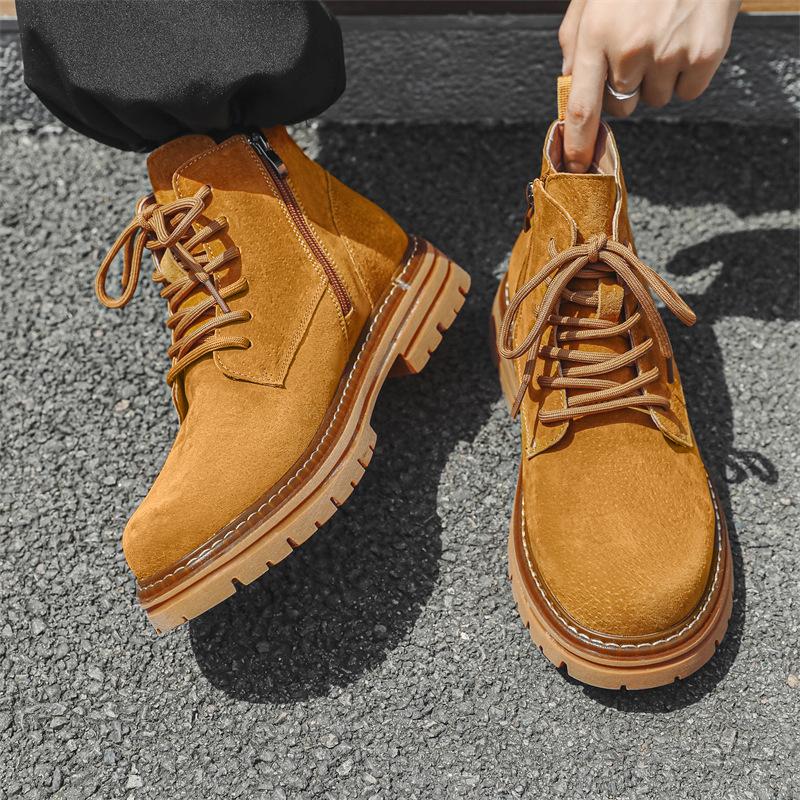 Martin boots men's British mid-top side zipper tooling shoes trend autumn and winter pigskin rhubarb boots 2052-J