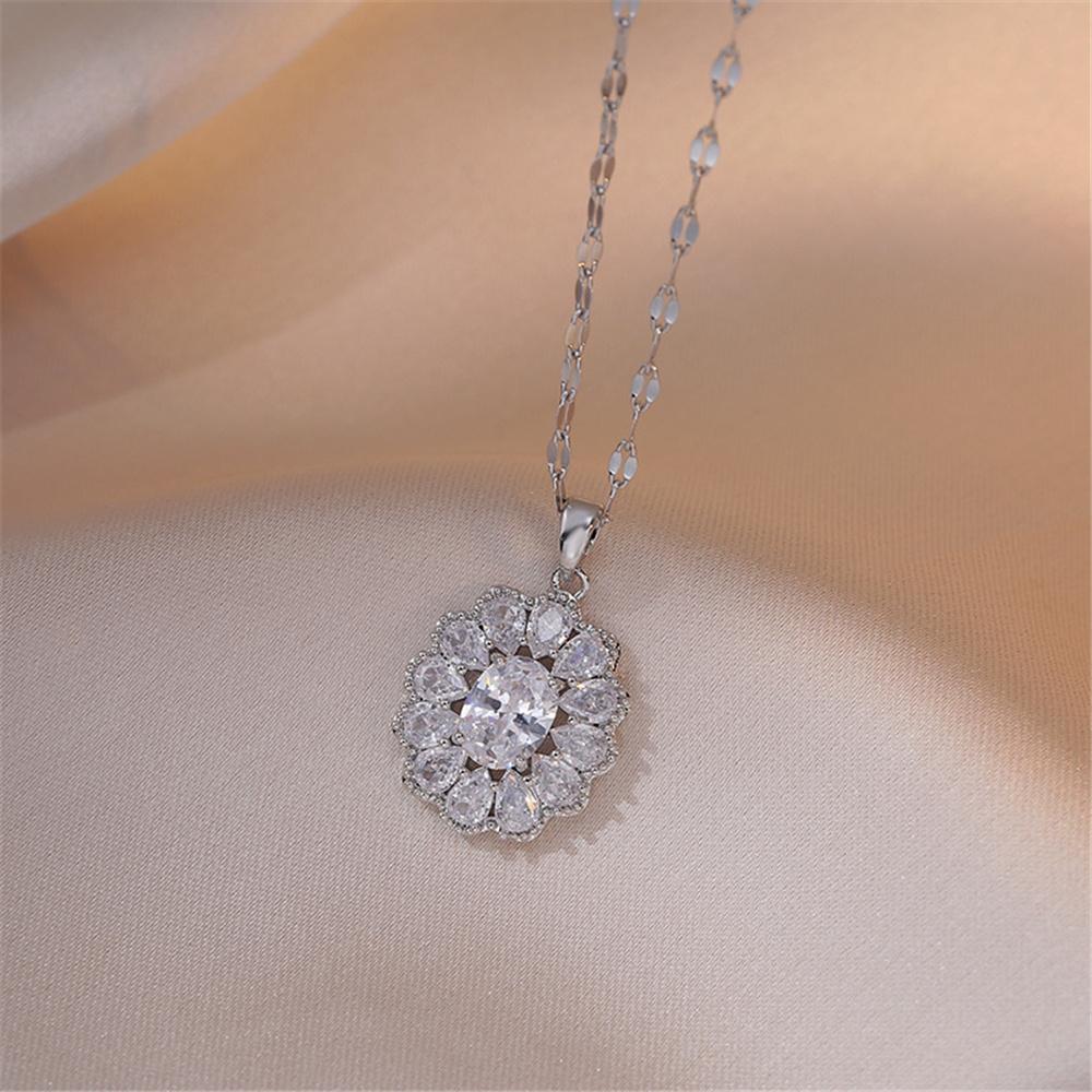 

Luxury Female White Pink Zircon Stone Pendant Necklace Vintage Gold Color Wedding Jewelry For Women