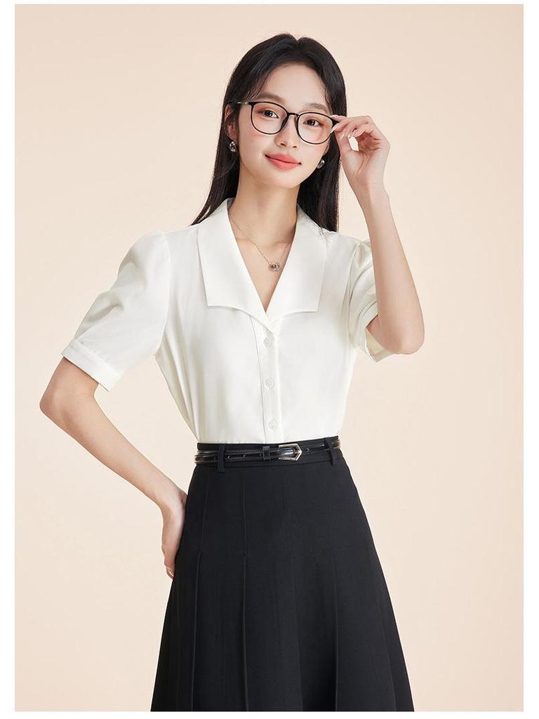 Elegant Blue Summer Short Sleeve Women's Professional Shirt for Commuting or Interviews