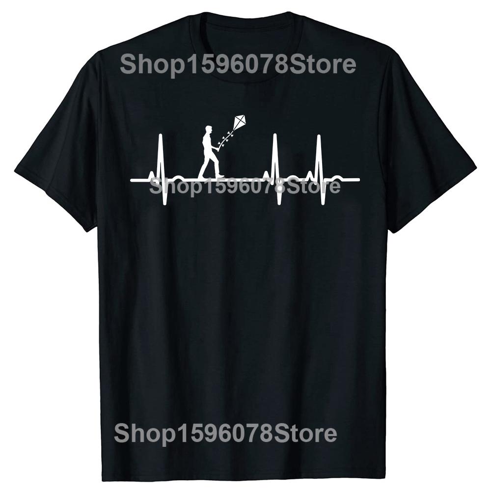Funny Kite Flying Flyer EKG Graphic T Shirts Men Women Pure Cotton Humor Streetwear Tee Shirt Short Sleeve Unisex Loose Clothing