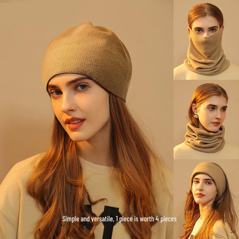 Dámský trendy šátek-čepice vše v jednom s maskou na uši, vlna, na podzim a zimu
