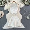 Internet Celebrity Vest Waistcoat Pleated Skirt Suit Metal Buckle