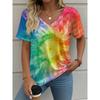 Women's T-Shirt Tie-Dye Gradient Printing Fashion Casual V-Neck Short-Sleeved Outdoor Street Summer Women's Clothing