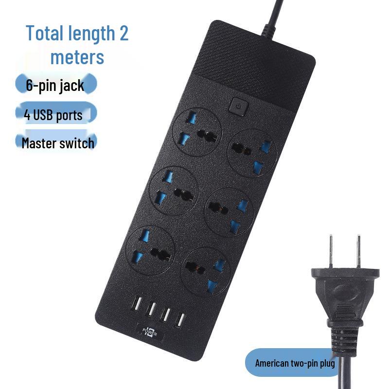 Multinational Power Strip: UK, EU, US Sockets with USB Converter & HK Plug Extension Cord