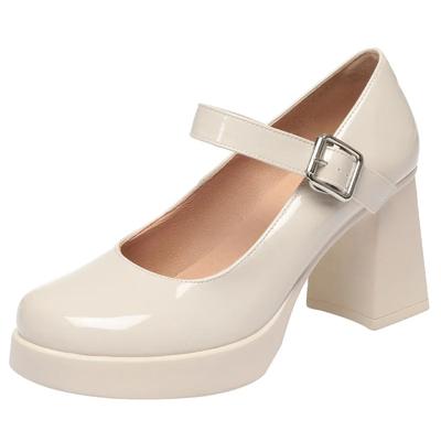 Fashion Platform High Heels for Women's Fashion Shallow Mouth Buckle Round Chunky Heel Mary Jane Shoes Spring and Summer New Women Pumps