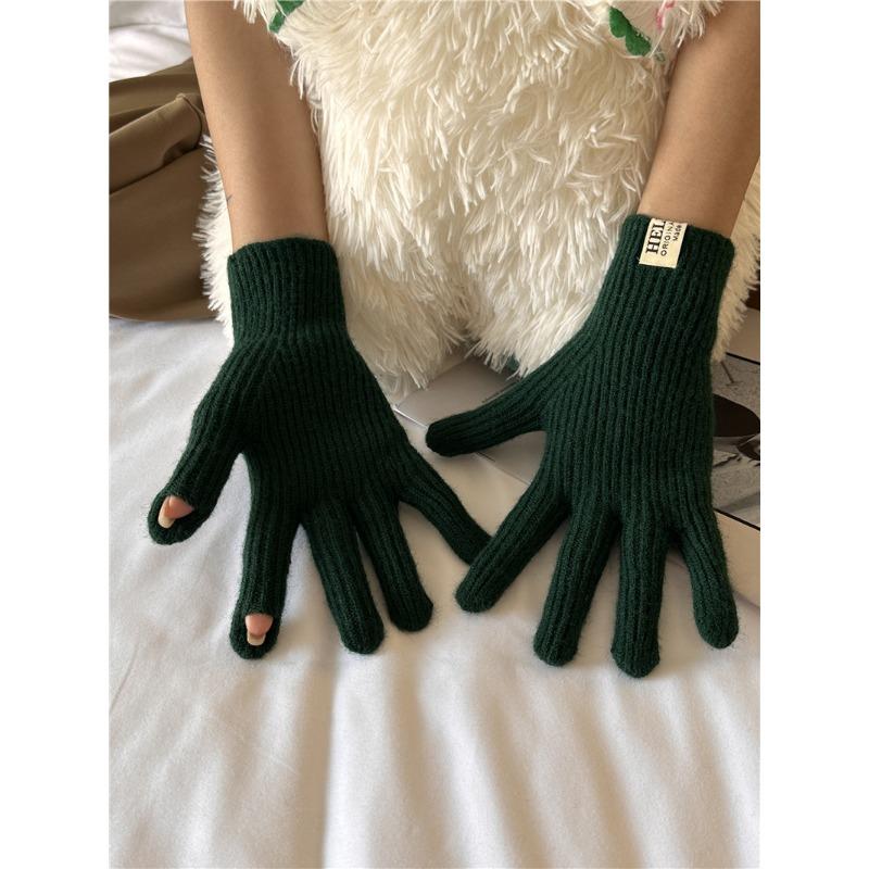 

Autumn and Winter Monsoon Split Pointer Knitted Wool Gloves for Women s New Style of Finger-exposed Touch Screen Warm Outdoor Cycling average size