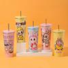 Cartoon Large-capacity Straw Cup Stainless Steel Thermos Cup Anti-drop and Wear-resistant Car Cup Vacuum Outdoor Water Cup
