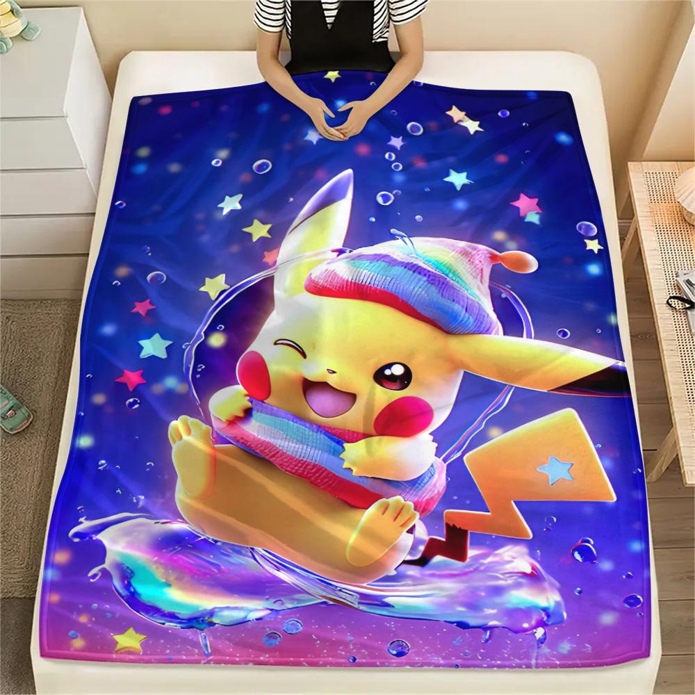 Pikachu Printed Pattern Flannel Blanket Warm for Bedroom Sofa Chair Picnic.-TING