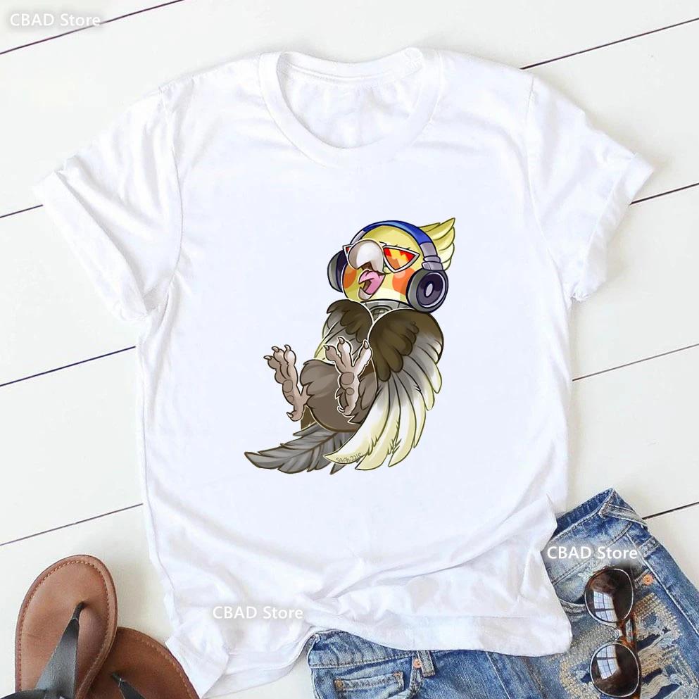 Cute Cockatielsparrot Bird Lovers Print T Shirt Girls Sunflower Flowers Tshirt Unisex Harajuku Kawaii Clothes Summer Tops Tee