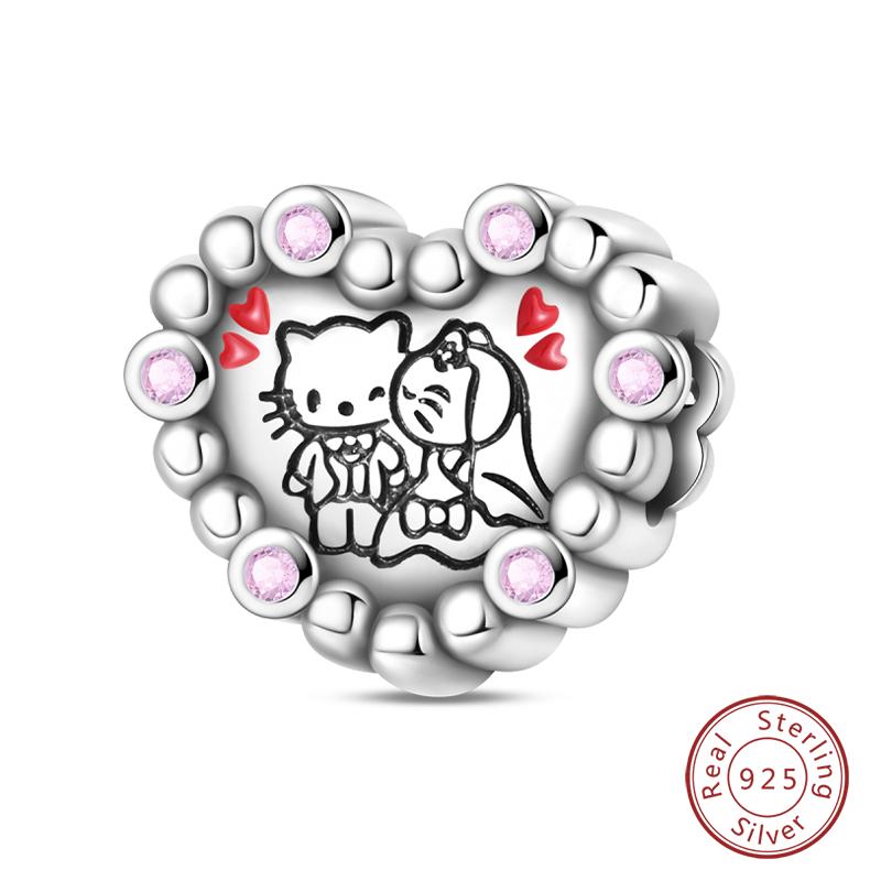 Copper Pink Love Series Charm Love Cube Little Bear Luminous Pendant Fit Original Bracelet Romantic Wedding Jewelry