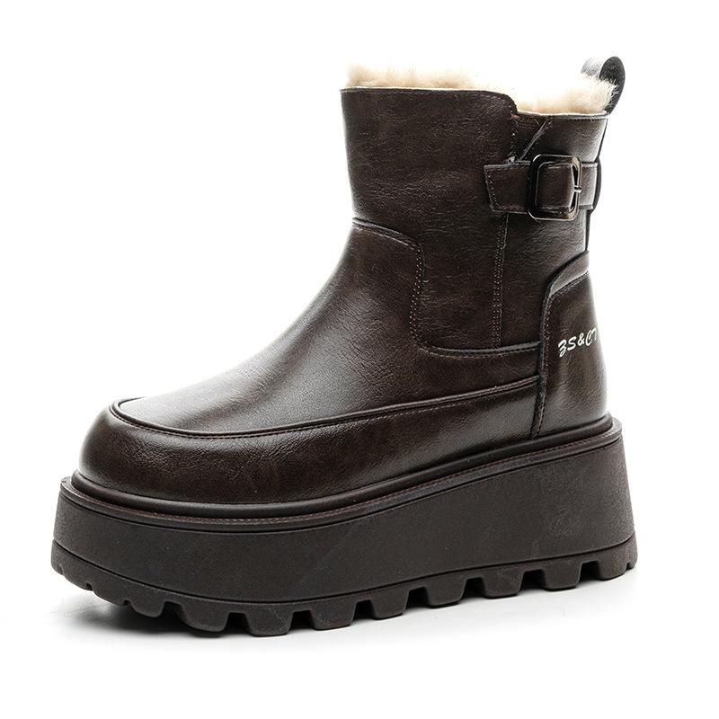 Leather Platform Martin Boots Women's Autumn and Winter New Small Velvet British Retro Short Boots