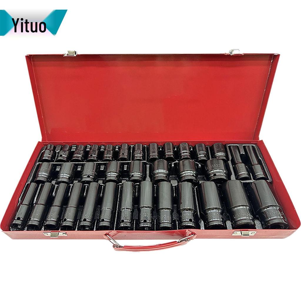 35-Piece Heavy Duty 1/2" Air Impact Socket Set - Black Hex, Extended Screwdriver Electric Wrench Tool