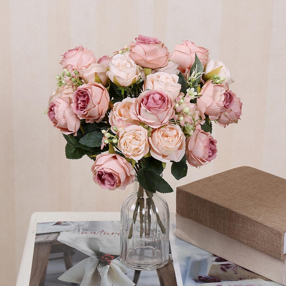 Artificial Flowers Silk Roses Peony Outdoor UV Protection Wedding Bridal Bouquets Home Garden Arch Festival Decoration Diy Gifts