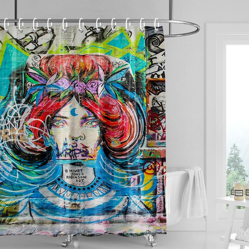 Vintage portrait shower curtain-black and white with orange decoration, distressed texture bathtub shower curtain