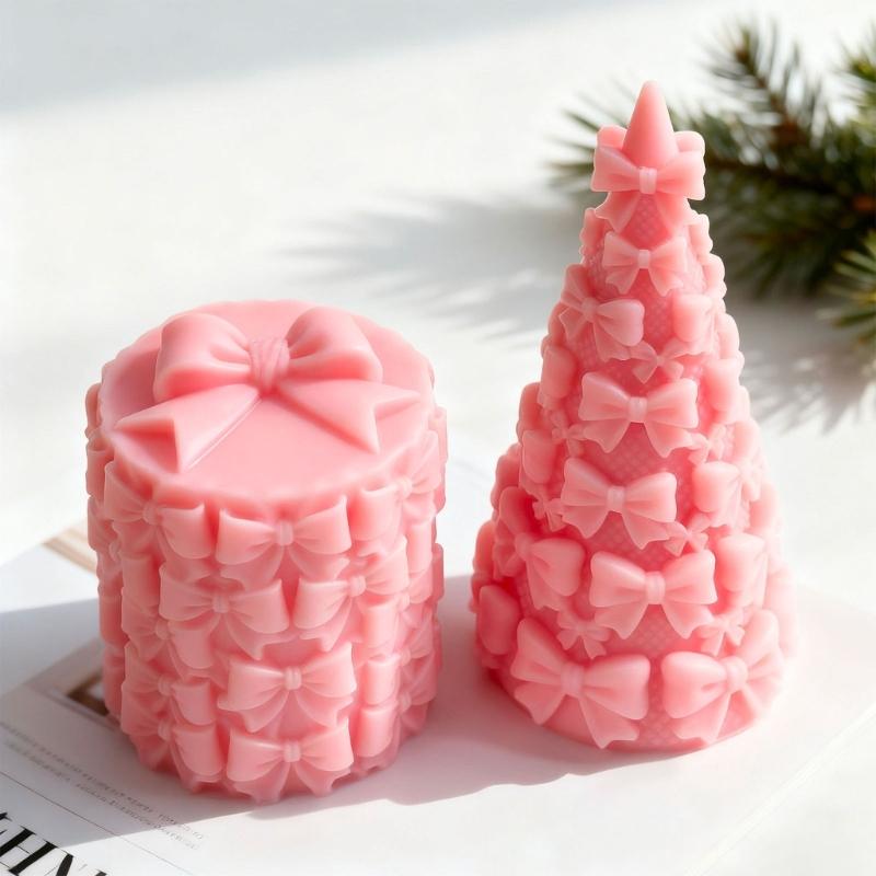 Einfache Reinigung Silikonform mit Schleife Weihnachtsbaumform für Kerzen Seifen Schokoladen Heimwerker Spaß