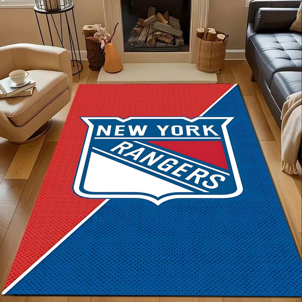 New York Rangers Logo Rug Patterned Carpet, Non Slip Mat Suitable for Living Room and Bedroom Sofas