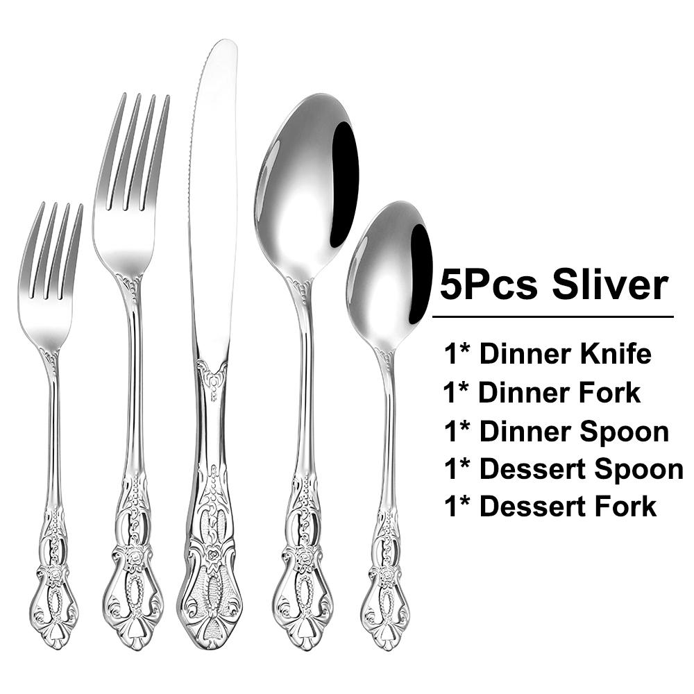 

10/15/20/25/30 шт. Серебряные столовые приборы из нержавеющей стали, столовый сервиз из золота, роскошный нож, вилка, ложка, зеркало, ретро-кухонная утварь 2 Set 10Pcs