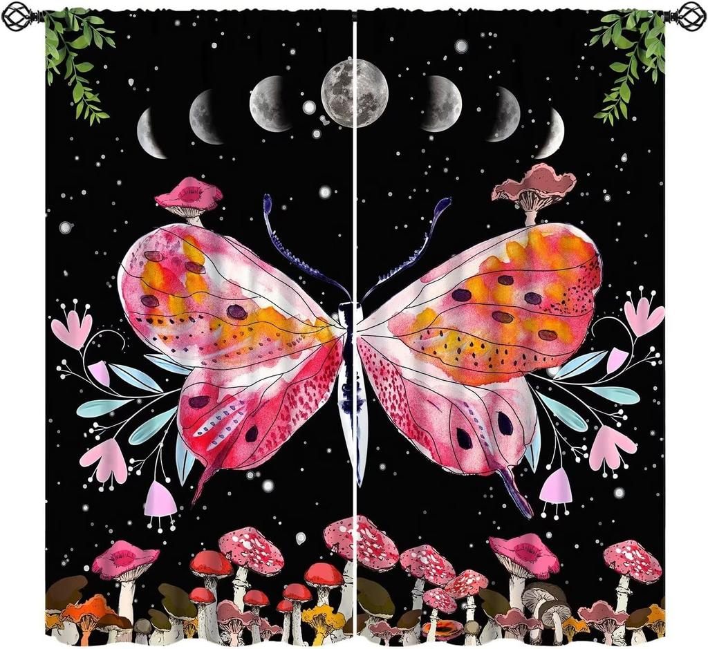 Sun Moon Curtains Bohemian Celestial Art Printed Blackout Window Drapes for Bedroom Living Room Kitchen Decor Fabric Set 2 Panel