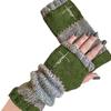 Gants en tricot sans doigts avec broderie de chat et patchwork, Gants décontractés ouverts aux doigts tendance pour femme, Mitaines chaudes d'hiver sans doigts