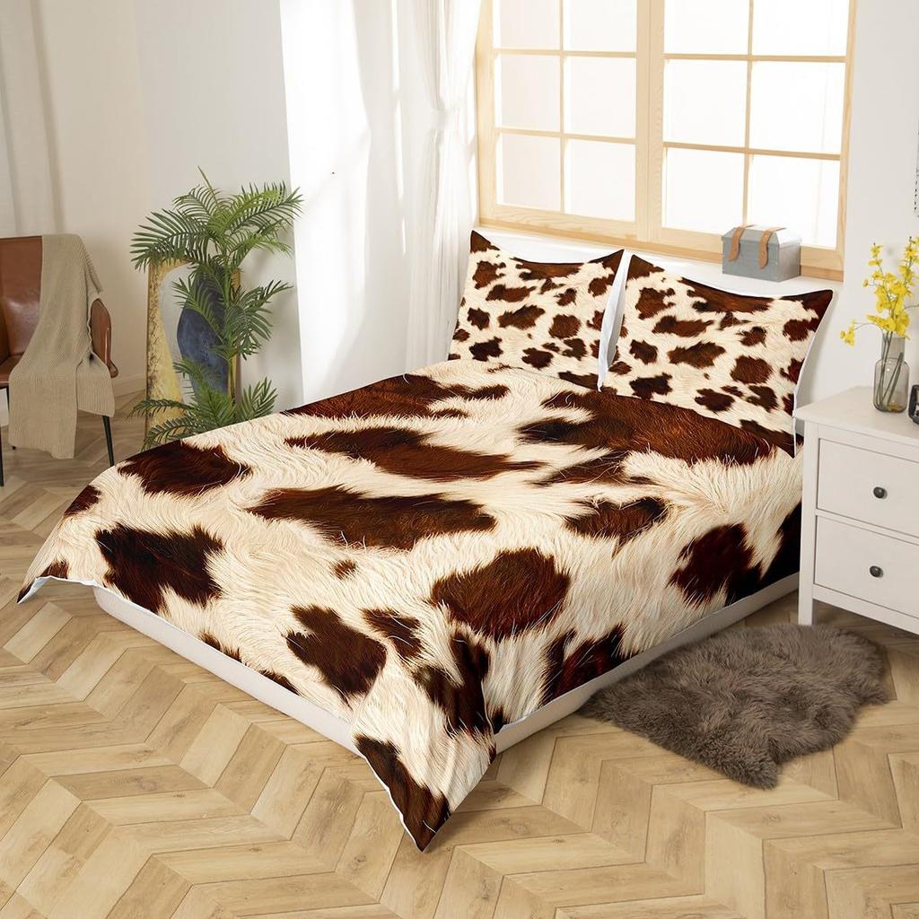 Western Farm Animal Leather Three-Piece Quilt Cover 3D Digital Printing Bedding Set