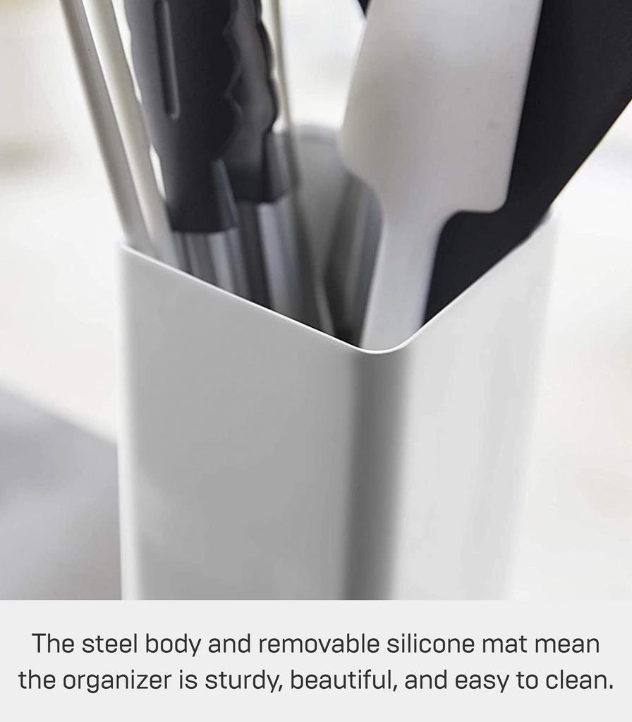 Yamazaki 5183 Kitchen Tool Stand Square White Approx. W9.5XD9.5XH18cm Plate Compact Yet Large Capacity