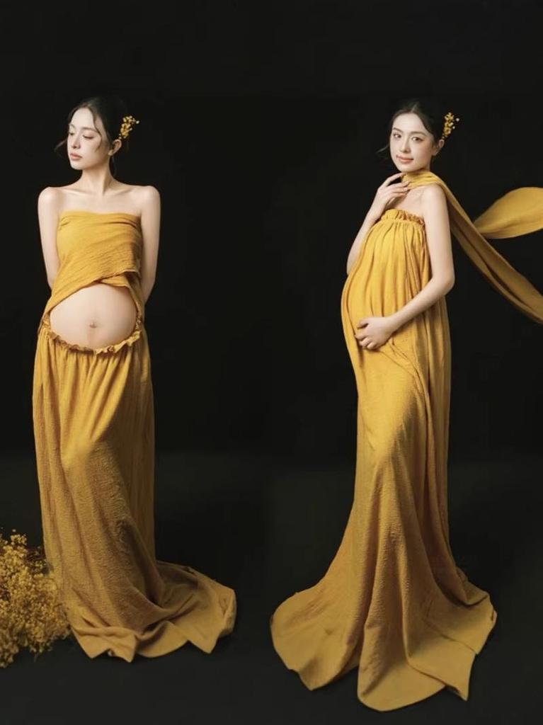 Retro Aesthetic Maternity Studio Photography Outfit