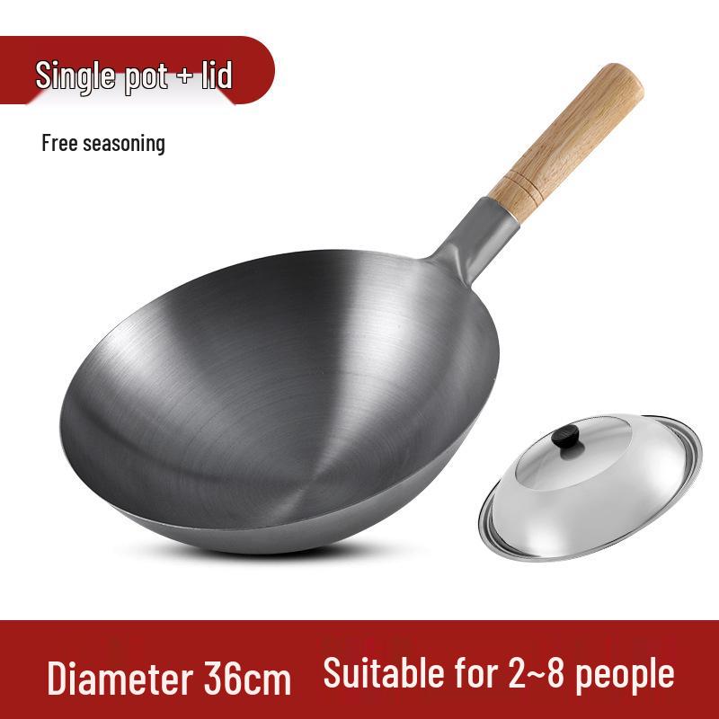 Zhangqiu Non-stick Cast Iron Wok with Large Ladle for Home & Restaurant Use - Suitable for Gas Stoves