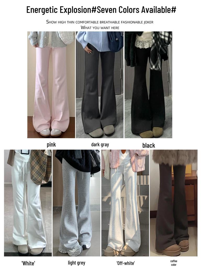 Winter 2025 Women's High-Waisted Pink Fleece-Lined Micro-Flare Sweatpants - Petite Size.
