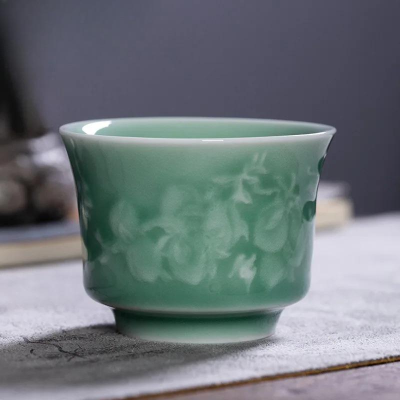 100ml Longquan Celadon Nine Peach Teacup Handmade Tea Bowl Tea Cup Set Tea-tasting Fragrance Cup Jianzhan Master Cups Drinkware