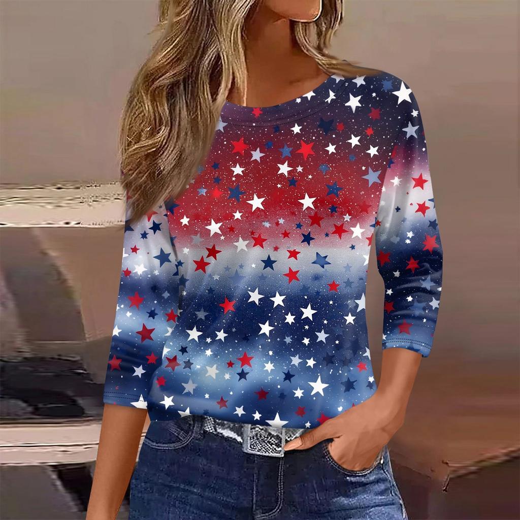 Damen T-Shirt Print 3/4 Ärmel Alltagsmode Basic Rundhals Reguläres Oberteil