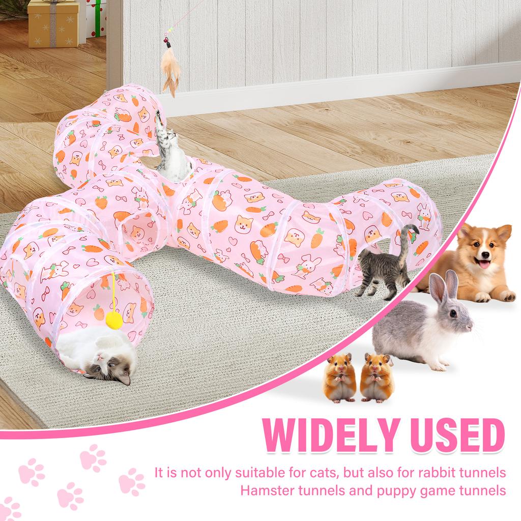 Faucet Style Foldable Cat Tunnel Versatile Tear Resistant Small Animal Tunnel Toy With Cat Teaser for Indoor Outdoor