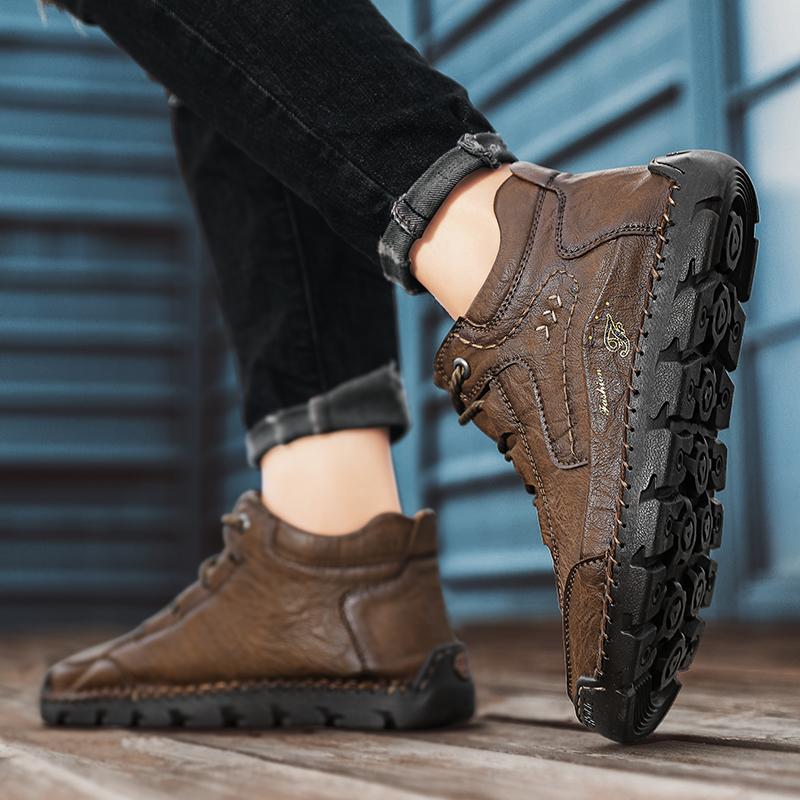 Mens Handmade Genuine Leather Boots Men Shoes Comfortable Ankle Boots for Men Casual Shoes Outdoor Tooling Shoes