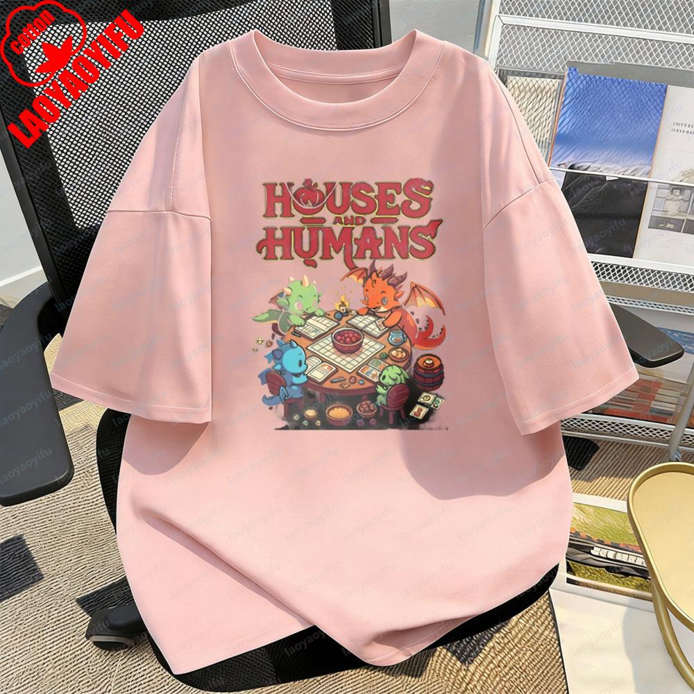 Dragon RPG Graphic Tabletop Gamer Casual Cotton Tee Houses and Humans Fantasy Creatures Playing Game print TShirt Mens Tops S