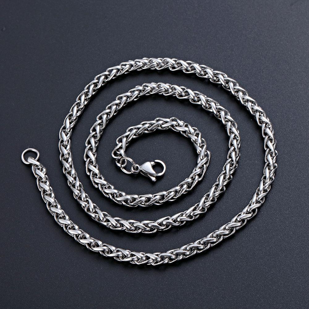 Men Punk Gothic Choker Cool Metal Collar Stainless Steel Necklace Braided Wheat Chain Heavy Link