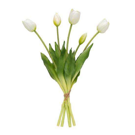 5 Head Artificial Tulip Bouquet 15.7" Long Stem Faux Tulip Flower Lifelike Real Touch