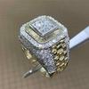 Luxurious Men's Gold Color Natural Birthstone Crystal Ring Anniversary Banquet Ring Luxury Wedding Band Jewelry