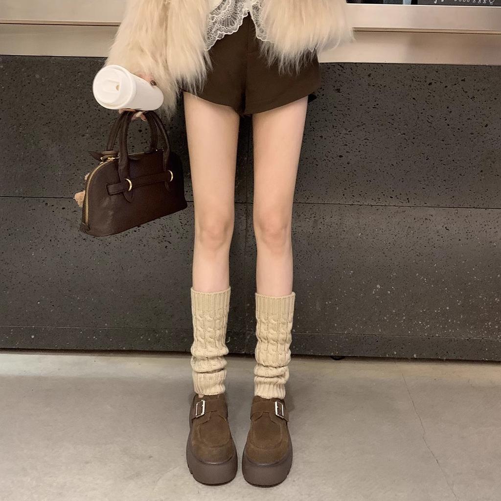 Round head metal one-word buckle with heightened thick heel platform loafers women's 2025 autumn and winter new British style small leather shoes