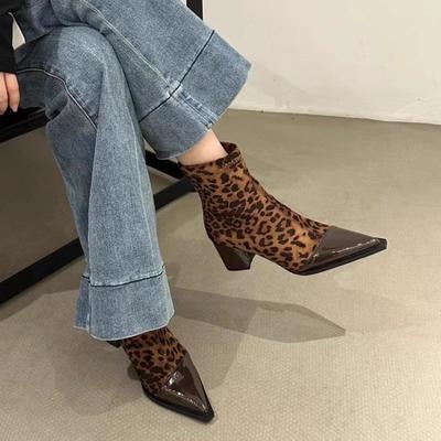 Zapatos para Mujer Botas de Mujer con Cremallera Trasera Moda Estampado de Leopardo Oficina y Carrera Sexy Punta Afilada Botines Botas