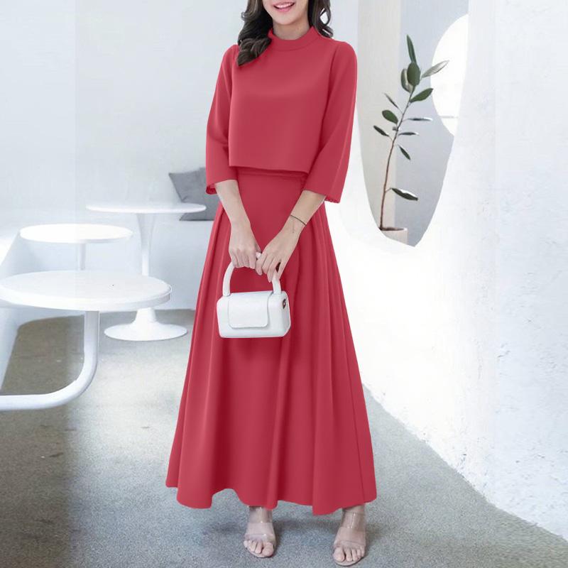 

ZANZEA Женские блузки с рукавом 3/4 и юбки Летние костюмы-двойки M красный