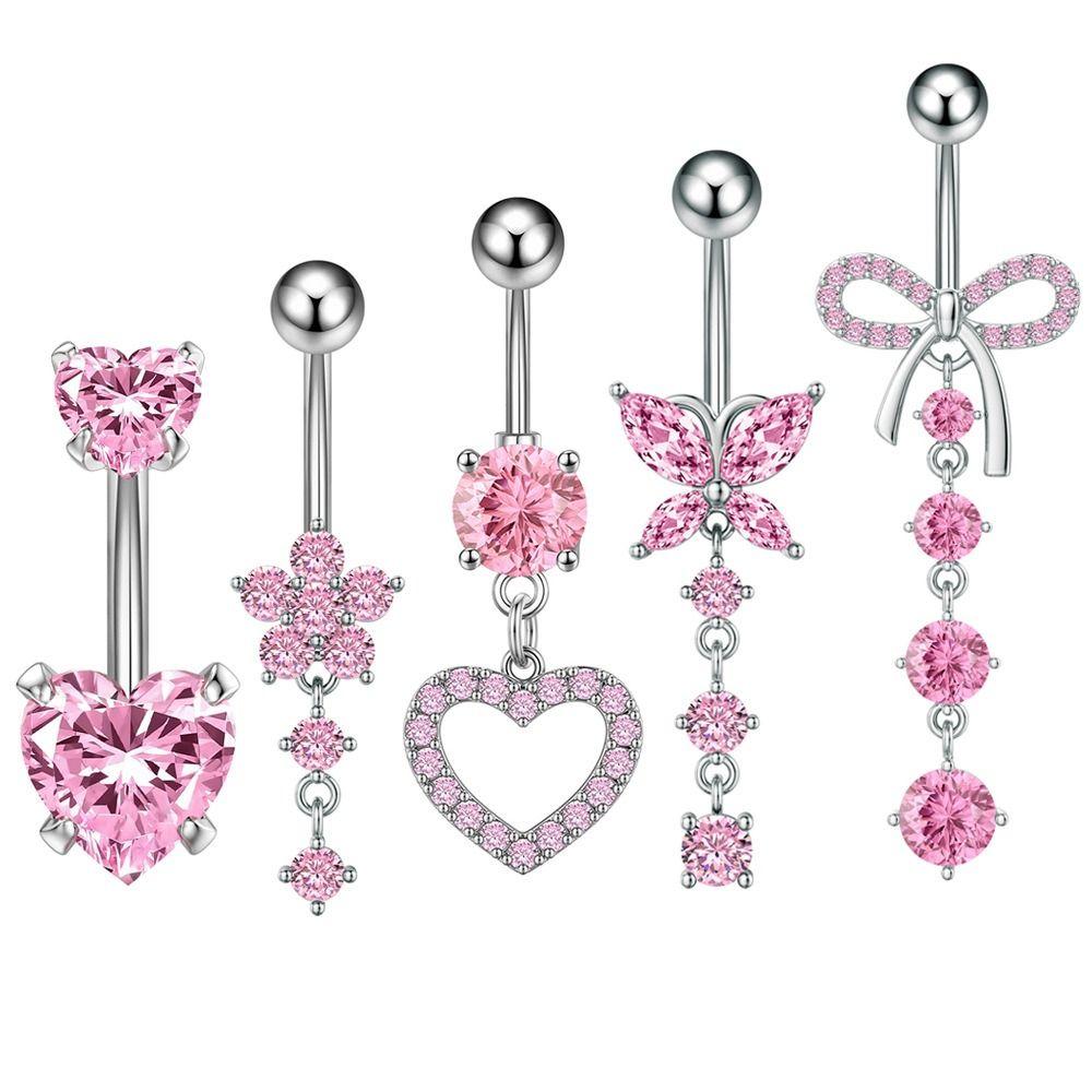 Heart Shape Belly Button Ring Pink Zircon Dangle Belly Ring Navel Piercing Jewelry  Body Jewelry