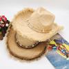 Cappello di Paglia a Tesa Larga con Frange e Fascia di Conchiglie Cappello Panama Cappello da Cowboy/Cowgirl per Uomo Donna Cappello da Sole Stile Western Cappello da Spiaggia per Esterno