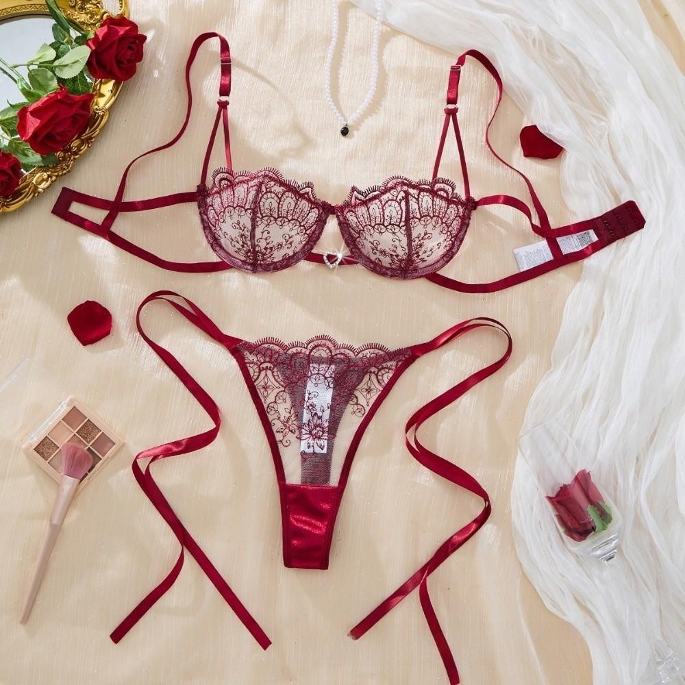 Hollowed-out Thong Bra Suit Lace-up Underwear Sets Versatile Lace Lingerie Set Valentine's Day