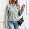 Women's Vintage Button Front Knit Cardigan Round Neck Zip-Up Slim Fit Sweater Jacket