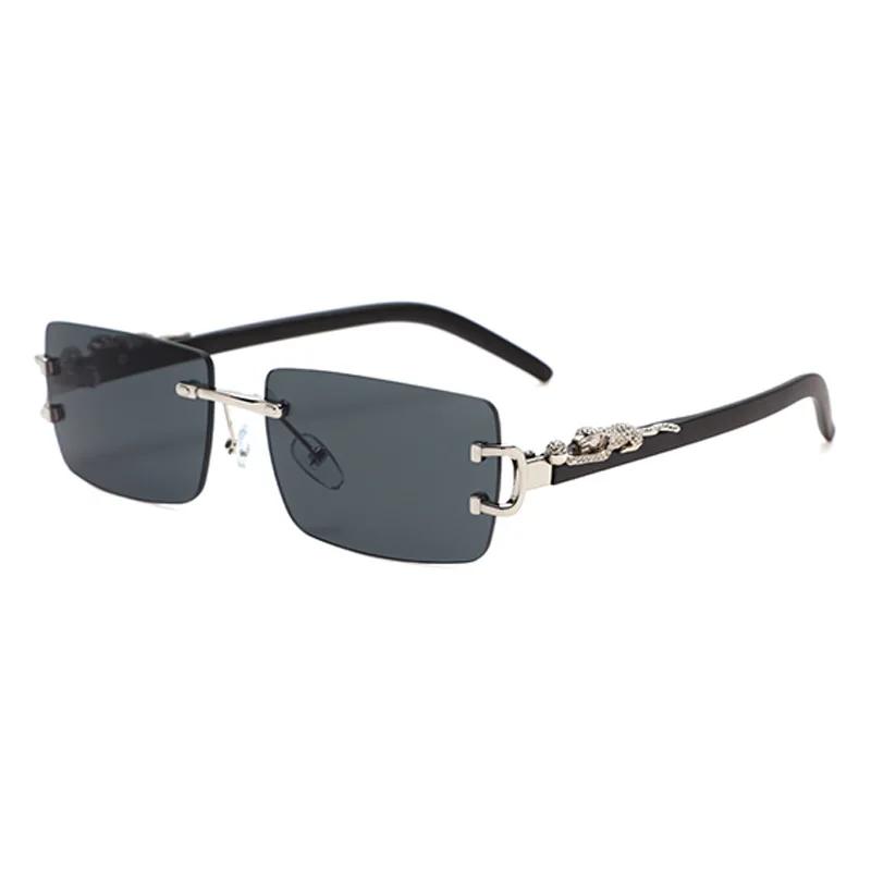 Fashionable Trendy Frameless Rectangular Personalized Sunglasses Metal Leopard Leg Men Women Sun Glasses New Lentes