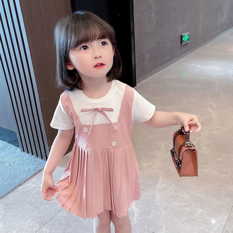 Girls Summer Lightweight Cotton Pleated Two-Piece Dress Princess Cut 80