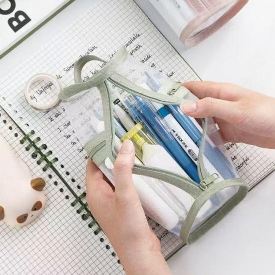 Pencil Case Large Capacity Transparent Mesh Pencil Bag Multifunctional Student Stationery Storage Organizer Cosmetic Bag for School Office Travel