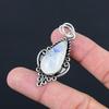 Sterling Silver Pear Natural Rainbow Moonstone Crown Chakra Wife Pendant Jewelry